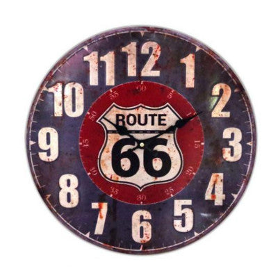  Pendule Vintage Route 66 Bleu/Rouge 40x40 Cm