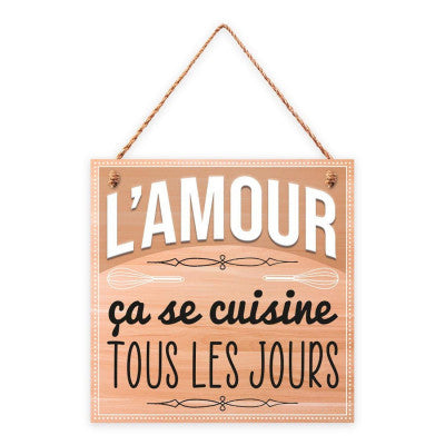  Plaque Bois - L'Amour ça Se Cuisine Tous Les Jours - 20 X 20 Cm