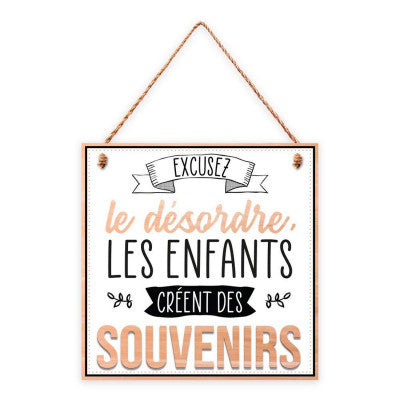  Plaque Bois Relief - Excusez Le Désordre - 20 X 20 Cm