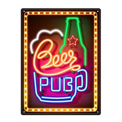  Plaque Déco Effet Néon - Beer Pub - 40 X 30 Cm