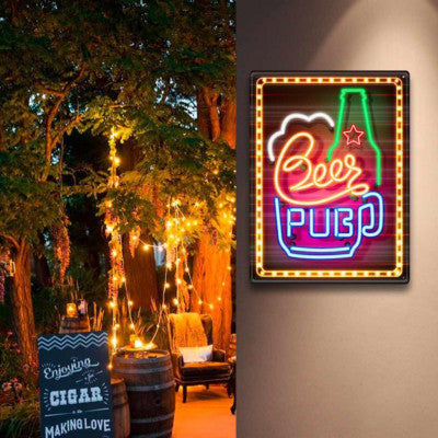  Plaque Déco Effet Néon - Beer Pub - 40 X 30 Cm