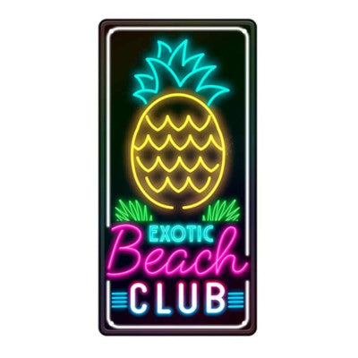  Plaque Déco Effet Néon - Exotic Beach Club - 30 X 15 Cm