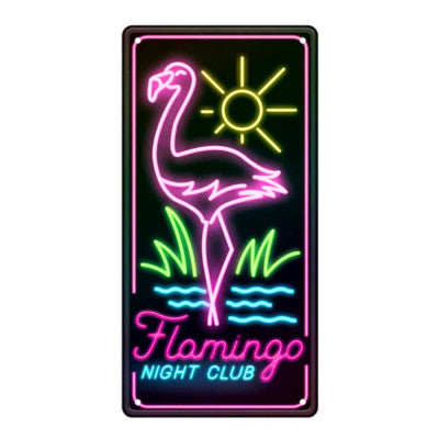  Plaque Déco Effet Néon - Flamingo Night Club - 15 X 30 Cm