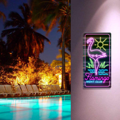  Plaque Déco Effet Néon - Flamingo Night Club - 15 X 30 Cm