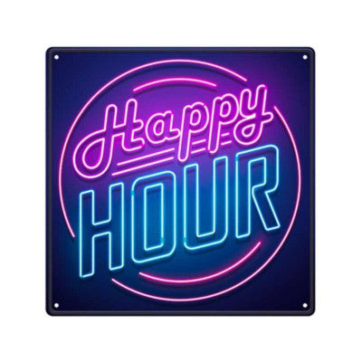  Plaque Déco Effet Néon - Happy Hour - 30 X 30 Cm