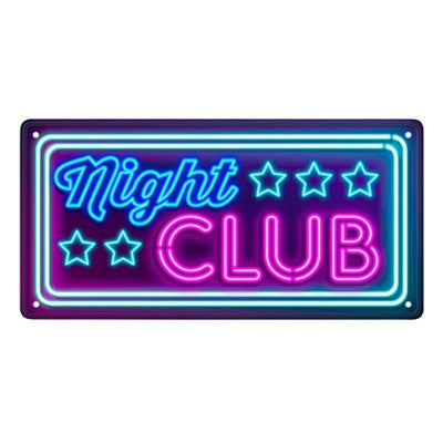  Plaque Déco Effet Néon - Night Club - 30 X 15 Cm