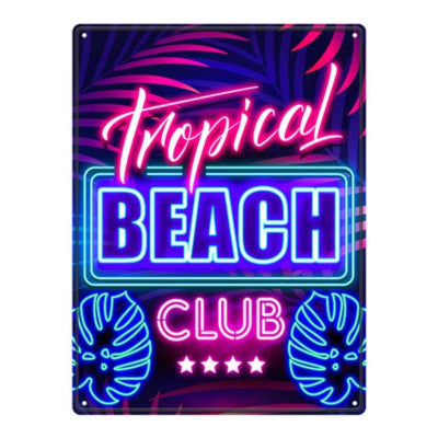  Plaque Déco Effet Néon - Tropical Beach - 40 X 30 Cm