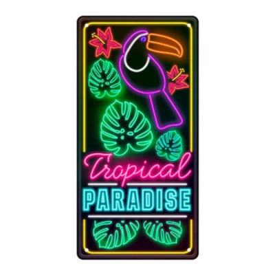  Plaque Déco Effet Néon - Tropical Paradise - 30 X 15 Cm