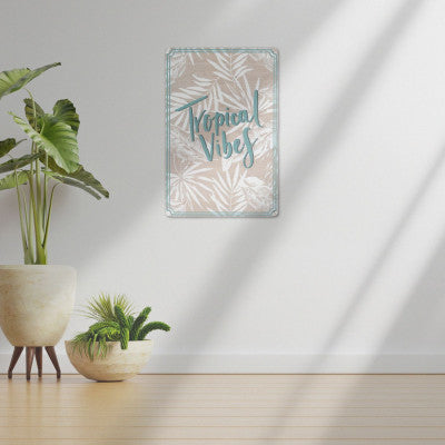  Plaque Déco En Métal Avec Inscription "Tropical Vibes"