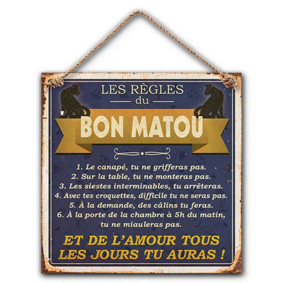  Plaque Décorative En Métal 20x20 Cm – Les Règles Du Matou