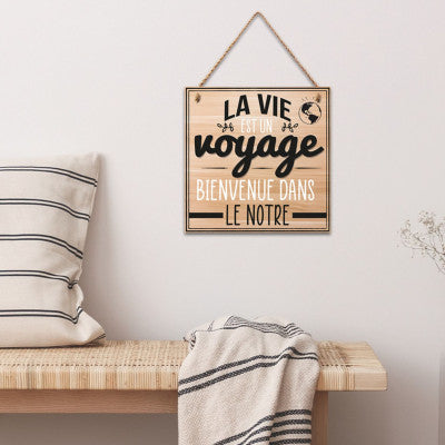  Plaque En Bois - La Vie Est Un Voyage 20 X 20 Cm