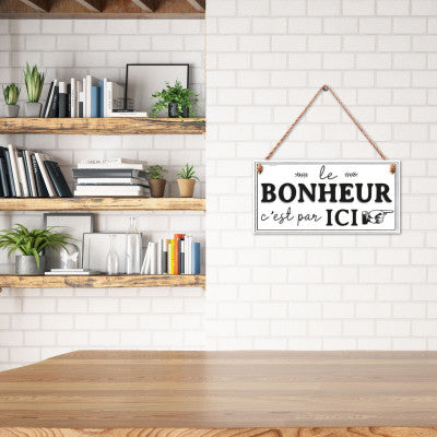  Plaque En Bois - Le Bonheur C'est Par Ici