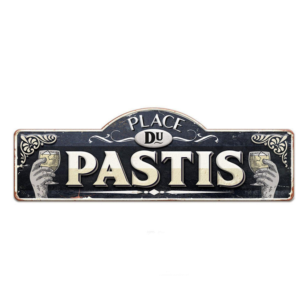  Plaque Géante Métal - Place Du Pastis - 90 X 30 Cm
