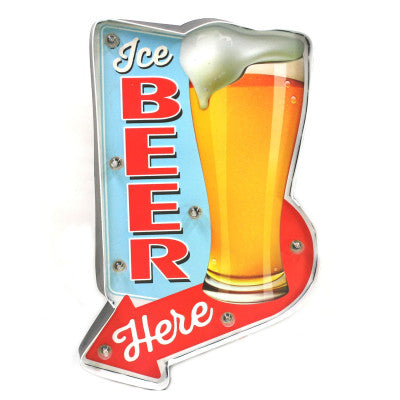  Plaque Lumineuse - Ice Beer Here - 36 Cm
