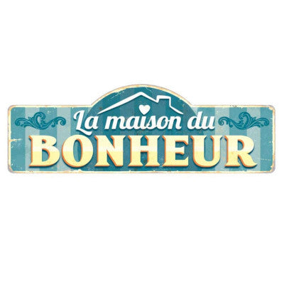  Plaque Métal Géante - Maison Du Bonheur - 90 Cm