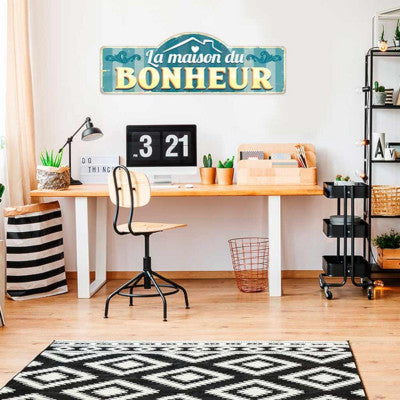  Plaque Métal Géante - Maison Du Bonheur - 90 Cm