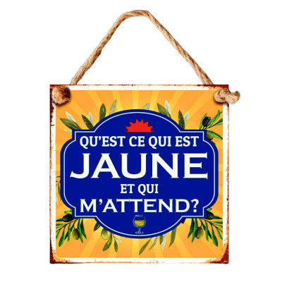  Plaque Métal Humour - Qu'est Ce Qui Est Jaune