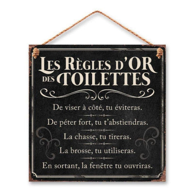  Plaque Métal Les Règles D'Or Des Toilettes 20 X 20 Cm