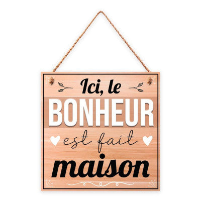  Plaque Relief En Bois - Ici Le Bonheur Est Fait Maison - 20 X 20 Cm