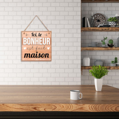  Plaque Relief En Bois - Ici Le Bonheur Est Fait Maison - 20 X 20 Cm
