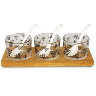  Set De Trois Verrines En Verre Sur Plateau Bambou ALYSS' HOME