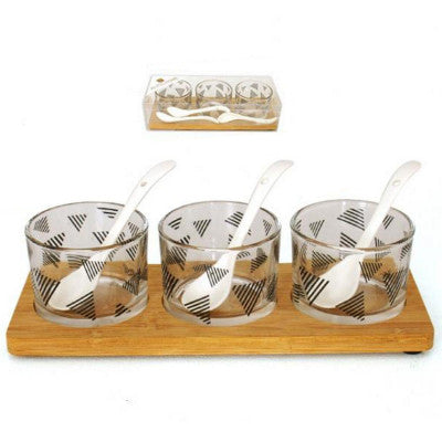  Set De Trois Verrines En Verre Sur Plateau Bambou ALYSS' HOME