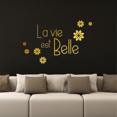  Sticker Mural Doré "La Vie Est Belle" - Déco Chic 50x70cm