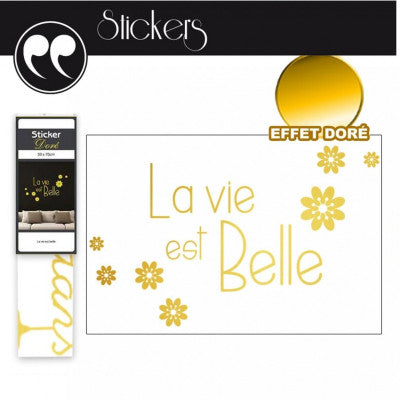  Sticker Mural Doré "La Vie Est Belle" - Déco Chic 50x70cm