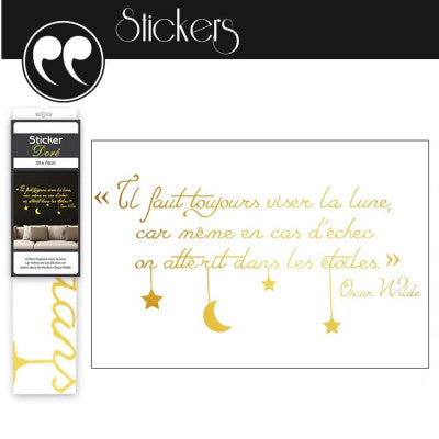  Sticker Mural Doré - Citation Oscar Wilde "Visez La Lune"