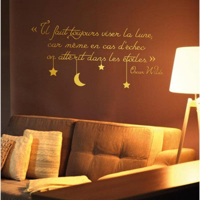  Sticker Mural Doré - Citation Oscar Wilde "Visez La Lune"
