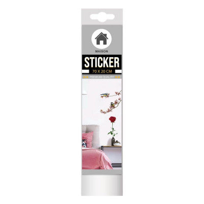  Sticker Mésanges Sur Branche Fleurie 70x20cm - Déco Murale Nature