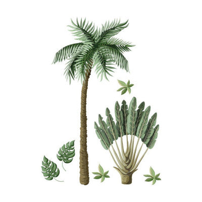  Sticker Mural Jungle Rétro - Décoration Cocotier Et Palmier