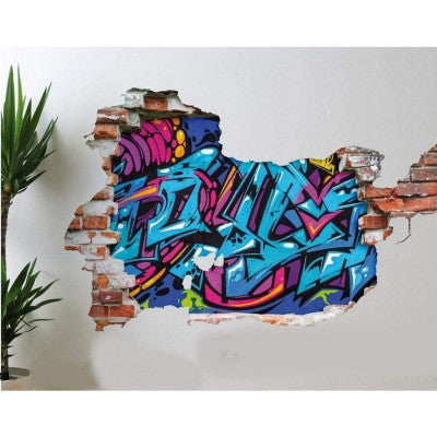  Sticker Mural Géant Trompe L'œil Graffiti Sur Mur De Briques