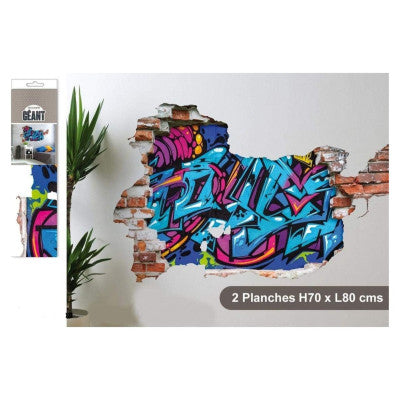  Sticker Mural Géant Trompe L'œil Graffiti Sur Mur De Briques