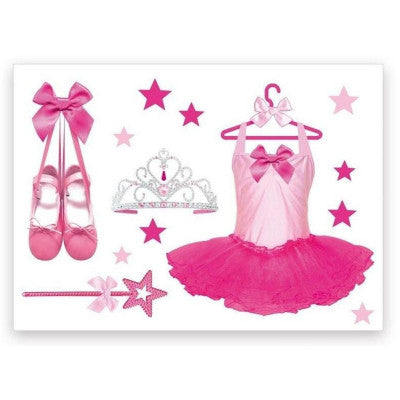 Stickers Muraux Danseuse Étoile - Tutu, Chaussons & Couronne Rose - Déco Fille
