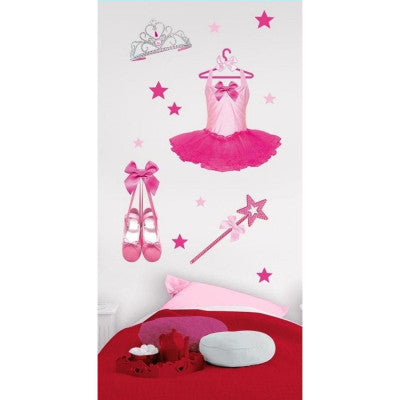  Stickers Muraux Danseuse Étoile - Tutu, Chaussons & Couronne Rose - Déco Fille