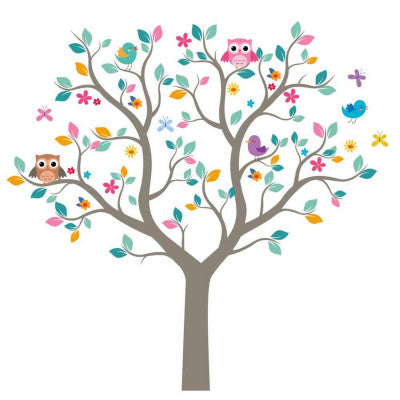  Stickers Arbre Coloré Et Chouettes - 70 X 50 Cm
