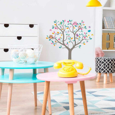  Stickers Arbre Coloré Et Chouettes - 70 X 50 Cm
