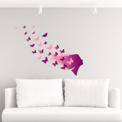  Sticker Mural Femme & Papillons - Décoration Artistique Cheveux En Papillons