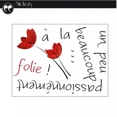  Sticker Citation Amour 'Un Peu, Beaucoup, Passionnément, à La Folie !' - Décoration Murale Romantique