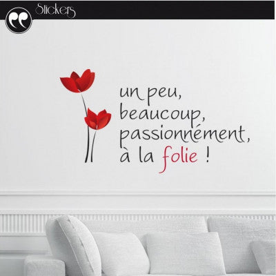  Sticker Citation Amour 'Un Peu, Beaucoup, Passionnément, à La Folie !' - Décoration Murale Romantique