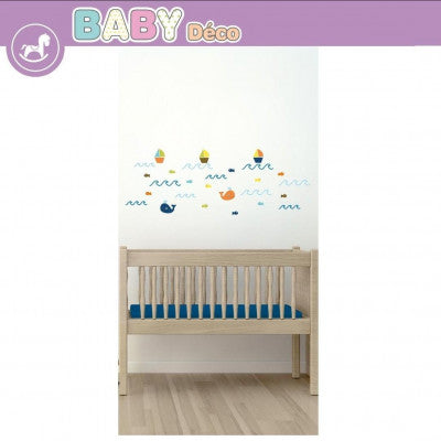  Sticker Mural Marin | Déco Chambre Bébé Bateaux & Baleines