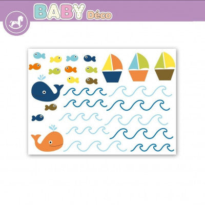  Sticker Mural Marin | Déco Chambre Bébé Bateaux & Baleines