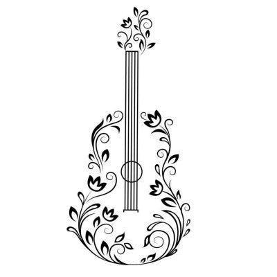  Stickers Guitare Florale - 70 X 50 Cm