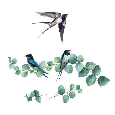  Stickers Hirondelles Sur Branche - 70 X 20 Cm