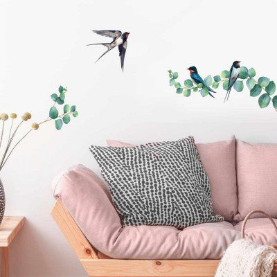  Stickers Hirondelles Sur Branche - 70 X 20 Cm