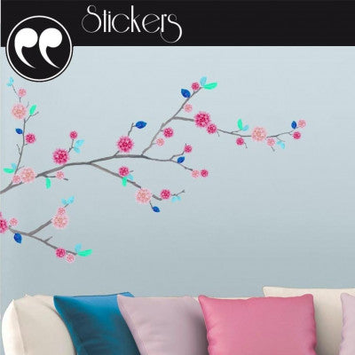  Sticker Mural Branches Fleuries | Déco Poétique Rose & Turquoise