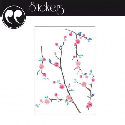  Sticker Mural Branches Fleuries | Déco Poétique Rose & Turquoise