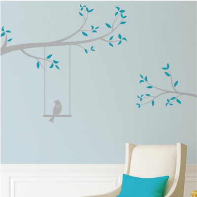  Sticker Mural Oiseau Balançoire | Déco Chambre Enfant
