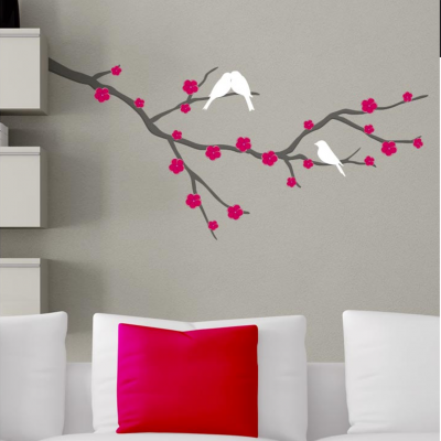  Sticker Mural Oiseaux Branche Fleurie | Déco Romantique